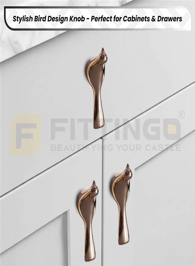FITTINGO Bird Design Drawer Knob for Wardrobe/Dressing Drawer Knobs/Drawer Handle/Door Knob/Zinc Alloy (Rose Gold) Pack of 6 - Image 4